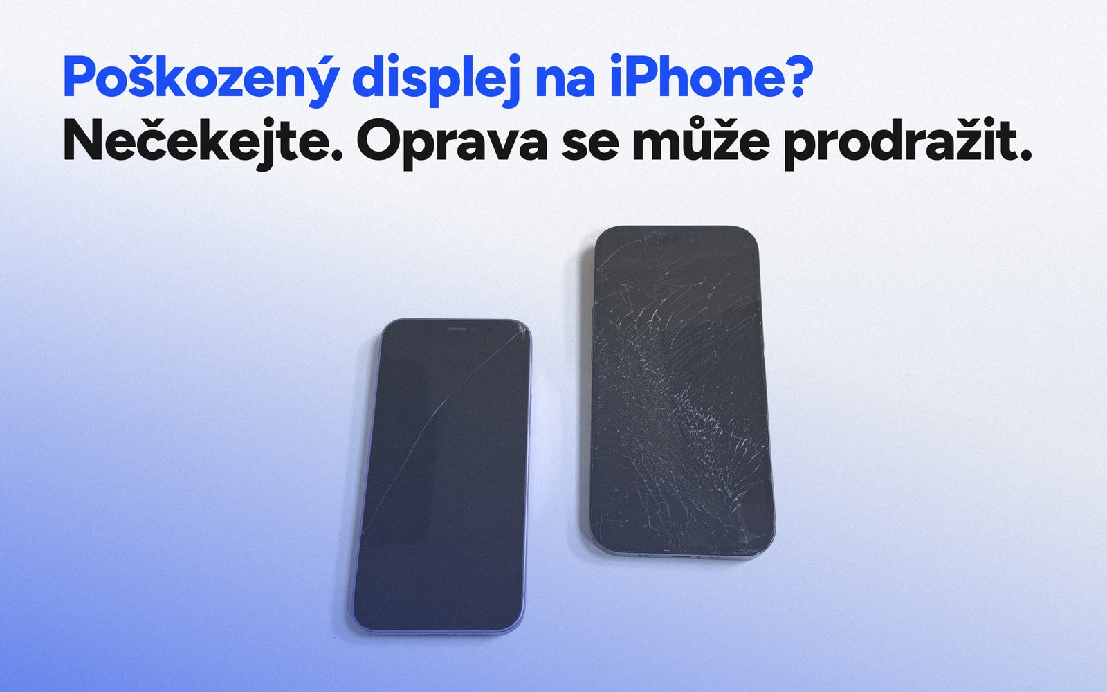 iPhone s poškozeným a prasklým displejem